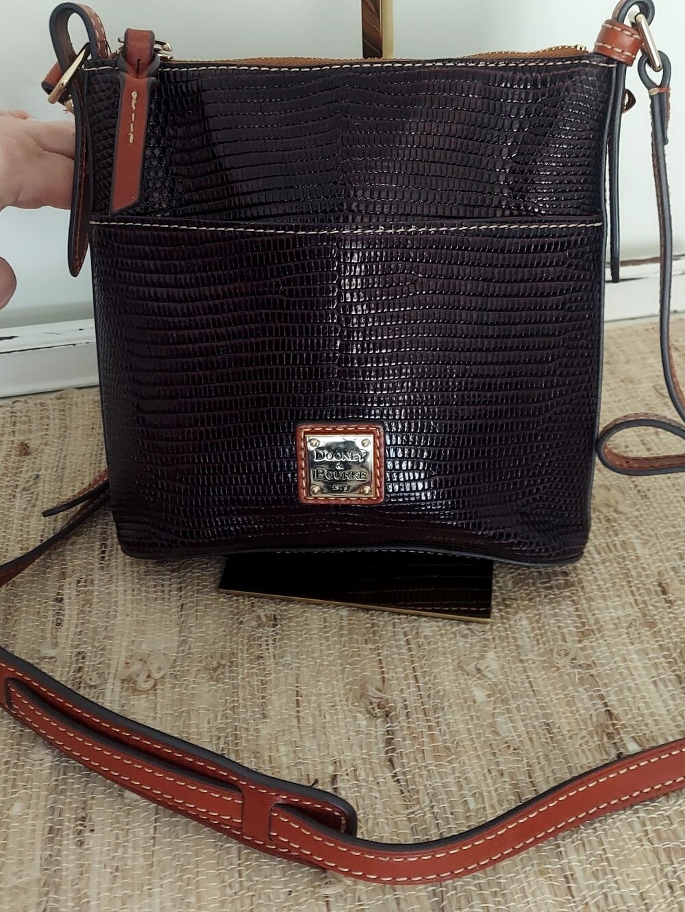 Dooney & Bourke Dark Brown Textured Crossbody with Gold Plaque